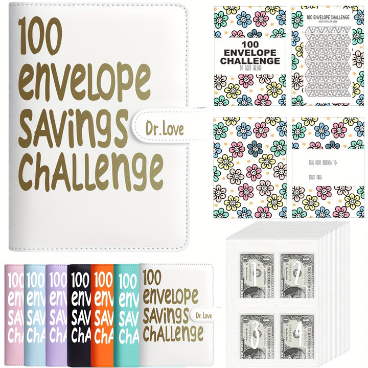 100 Envelope Savings Challenge Binder - Cash Savings Planner with Numbered Pockets to Save $5050 in 100 Days, Coin Envelope Budget Book with Tracker by Dr.Love - Total Trends Fusion