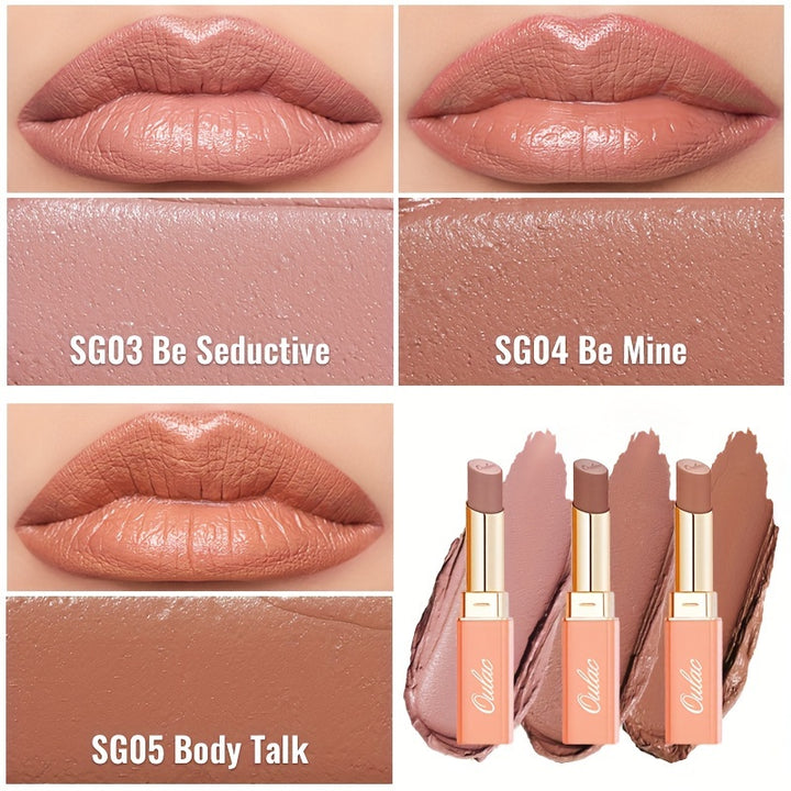 Oulac Cream Lipsticks for Women, Nude Long Lasting Hydrating Lipstick, Full Coverage Lip Color, Moisturizing, Satin Finish, Creamy, Infused with Hyaluronic Acid, Vegan 3PCS set Cream Lipsticks