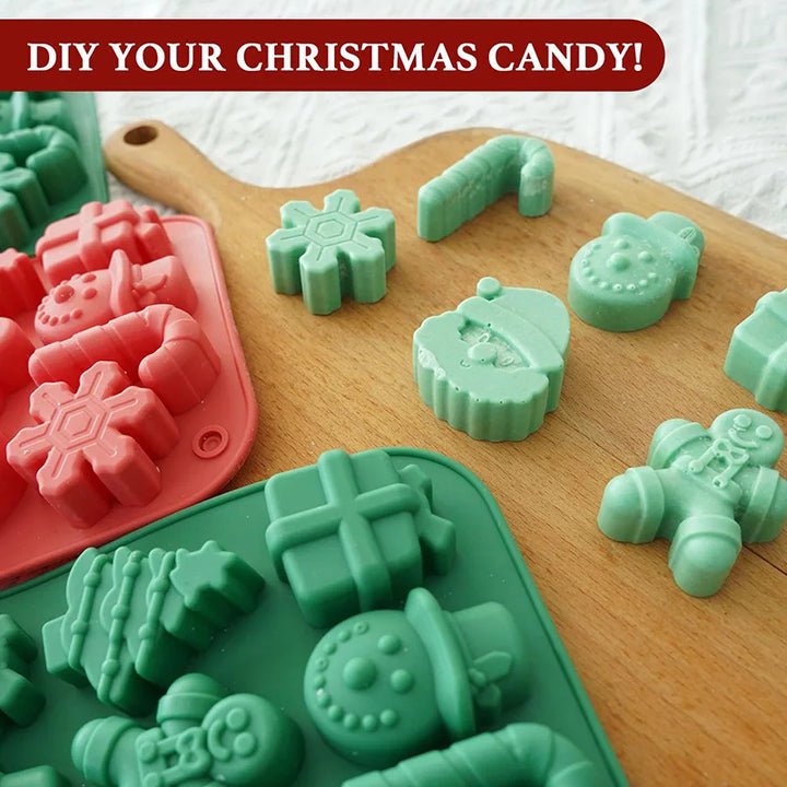 "Christmas Silicone Chocolate Molds | Snowflake, Snowman, Tree & Santa Candy Baking Moulds"