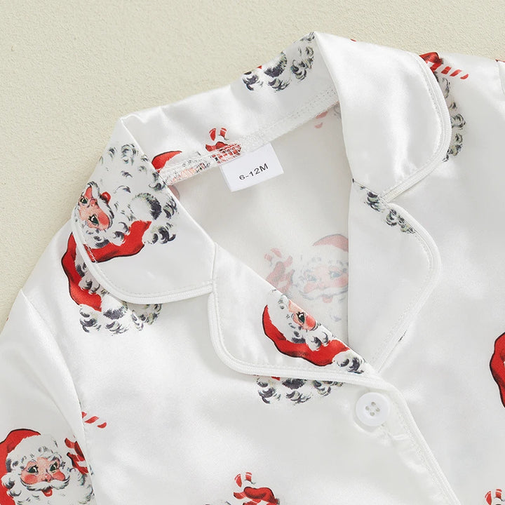 "Girls Christmas Pajama Set | Santa Claus Print Long Sleeve Shirt & Pants Loungewear Suit"