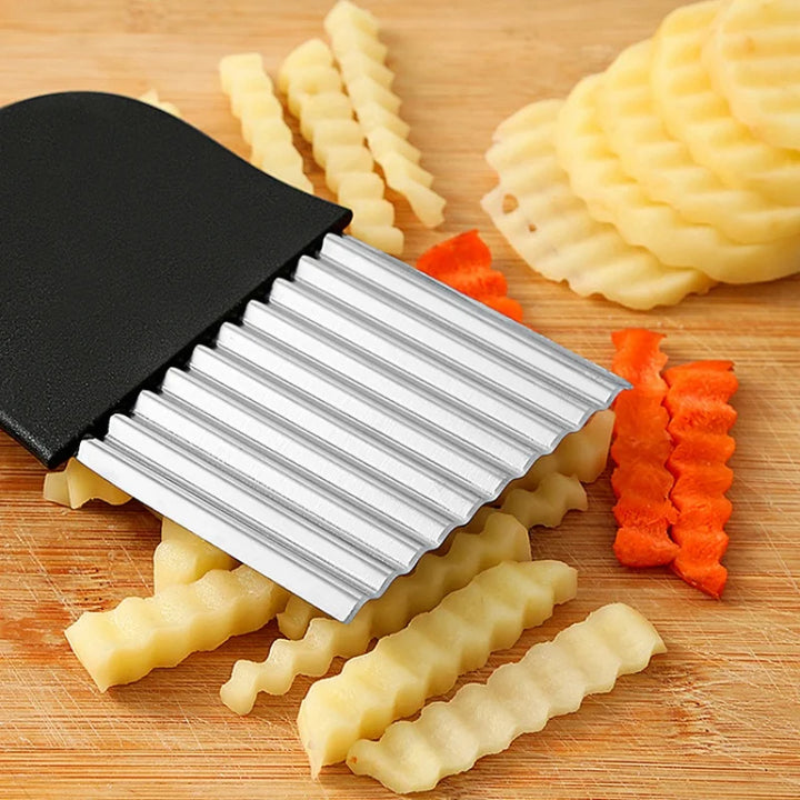 Stainless Steel Potato Chip Slicer Dough Vegetable Fruit Crinkle Wavy Kitchen Knife Cutter Chopper French Fry Maker Tools Gadget - Total Trends Fusion