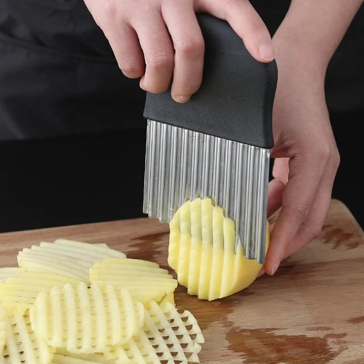 Stainless Steel Potato Chip Slicer Dough Vegetable Fruit Crinkle Wavy Kitchen Knife Cutter Chopper French Fry Maker Tools Gadget - Total Trends Fusion