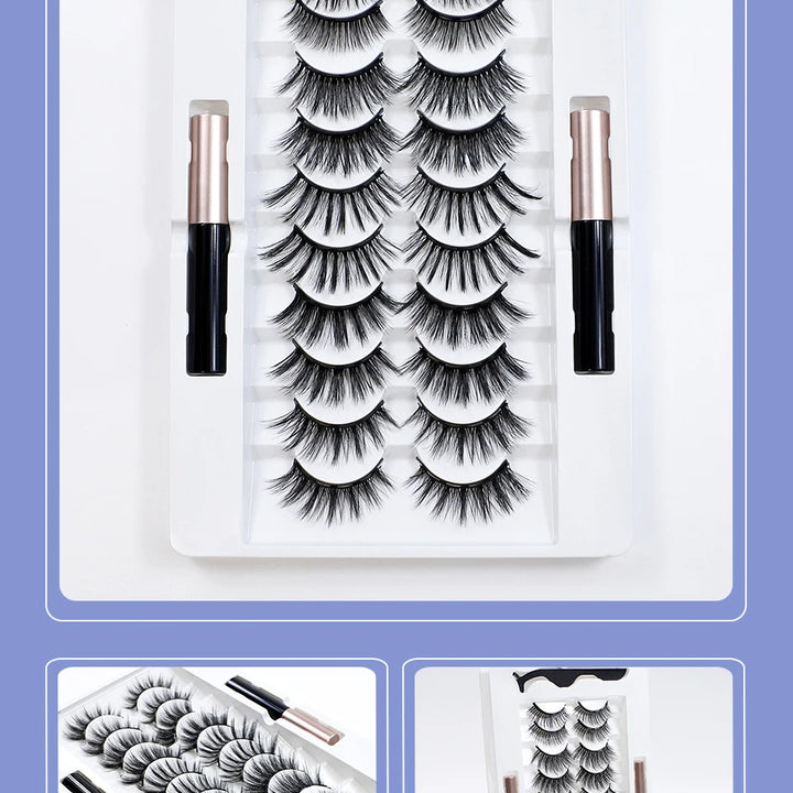 Magnetic Lashes Kit with Applicator Reusable 5 Magnets False Eyelashes Makeup Natual Effect Magnetic Eyelashes with Eyeliner