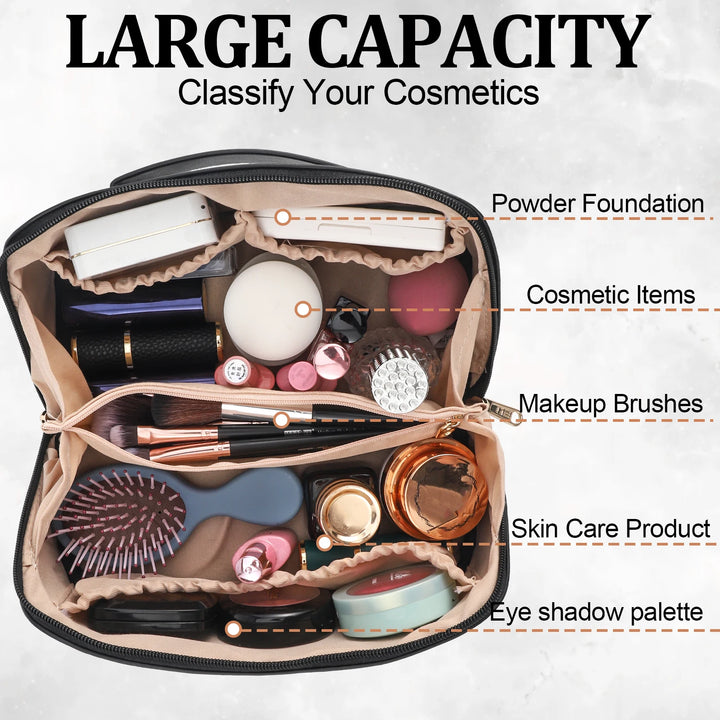 "Travel Makeup Bag | Large Capacity Waterproof Cosmetic Organizer with Handle & Divider"