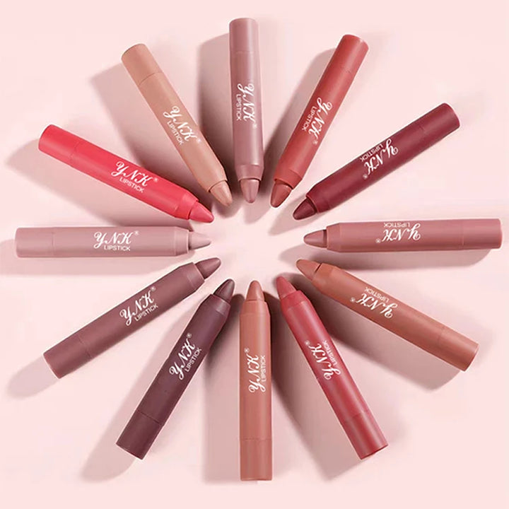 12-Color Velvet Matte Lip Gloss Pencil – Waterproof, Long-Lasting, Non-Stick Lip Tint Pen for Red & Nude Shades - Total Trends Fusion