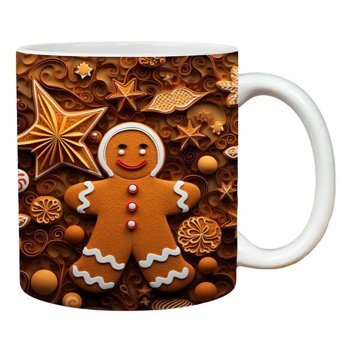 3D Ceramic Christmas Holiday Mugs | Gingerbread Man Coffee Cups with Handle"