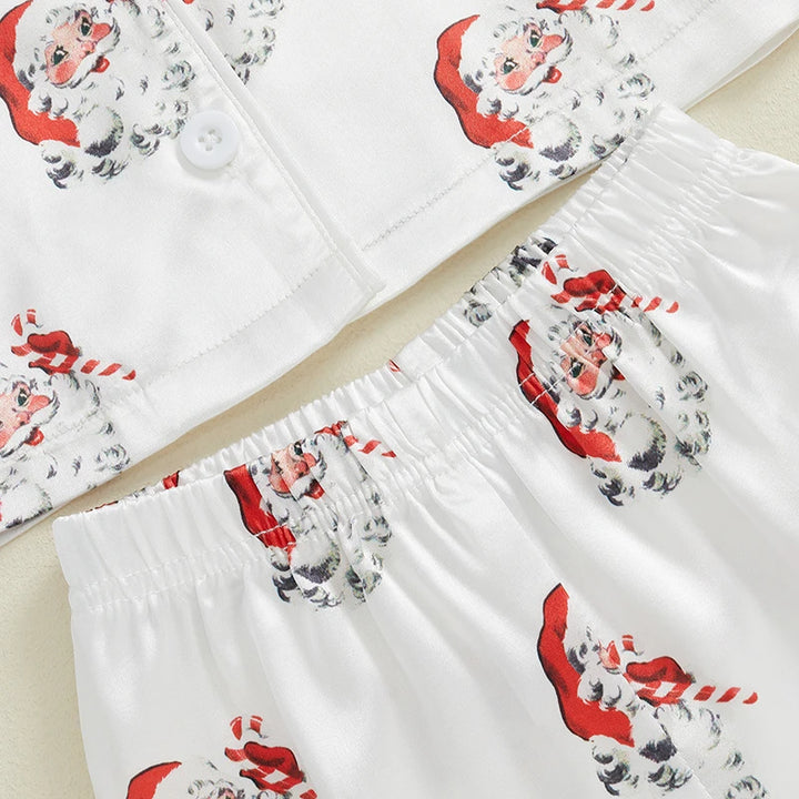 "Girls Christmas Pajama Set | Santa Claus Print Long Sleeve Shirt & Pants Loungewear Suit"