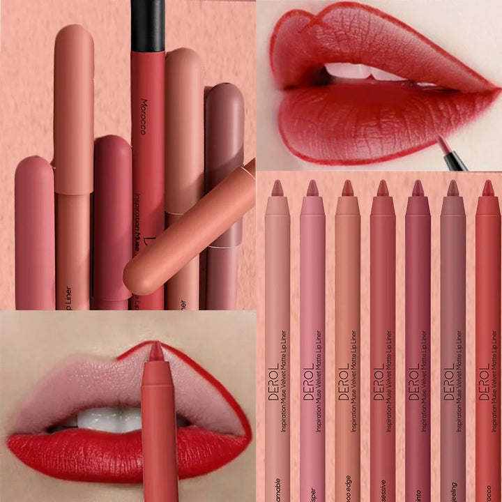 16Colors Lipliner Pencil Waterproof Nude Brown Lip Liner Lipstick Pen Matte Pink Contour Tint Lasting Non-stick Cup Lips Makeup