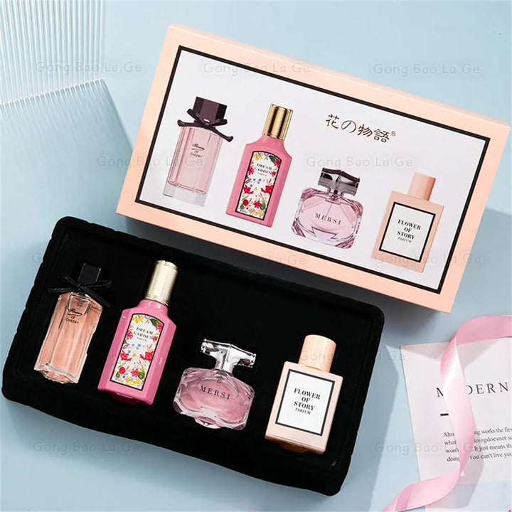 "Floral Scent Perfume Gift Box | 110ml 4-Piece Set with Long-Lasting Eau De Parfum"