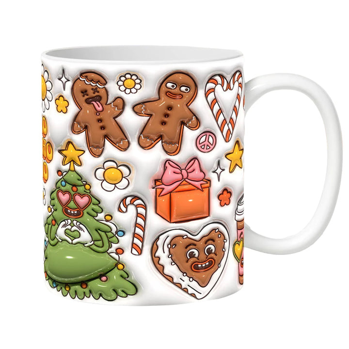 "3D Ceramic Christmas Holiday Mugs | Gingerbread Man Coffee Cups with Handle"