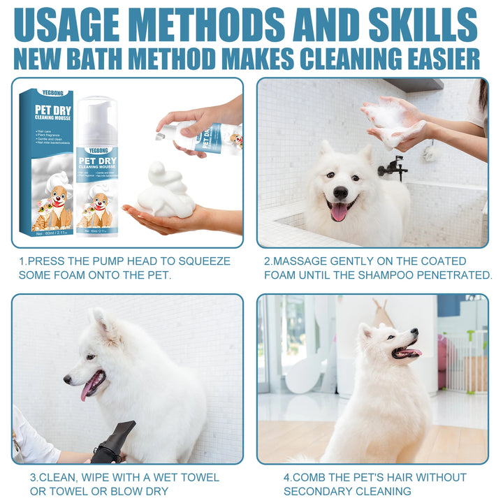 1-4PCS Pet Dry Shampoo Cat Dog Bath Dry Cleaning Foam Body Wash Leave-in Deodorant Pet Supplies Pet Products Pet Dry Shampoo