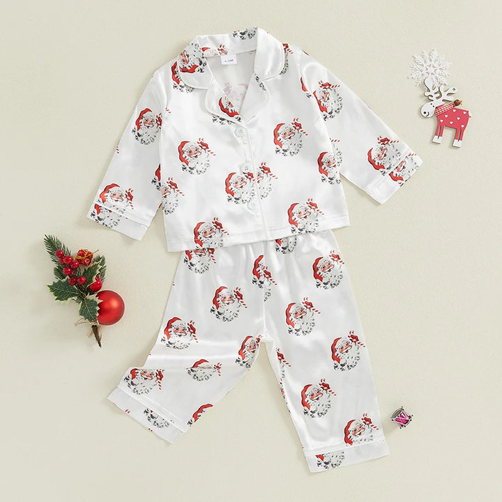 "Girls Christmas Pajama Set | Santa Claus Print Long Sleeve Shirt & Pants Loungewear Suit"