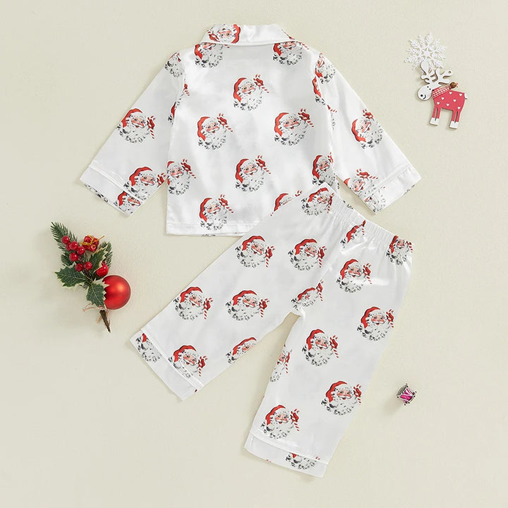 "Girls Christmas Pajama Set | Santa Claus Print Long Sleeve Shirt & Pants Loungewear Suit"