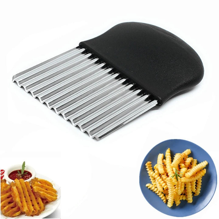 Stainless Steel Potato Chip Slicer Dough Vegetable Fruit Crinkle Wavy Kitchen Knife Cutter Chopper French Fry Maker Tools Gadget - Total Trends Fusion