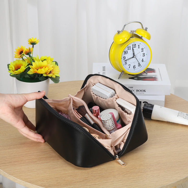 "Travel Makeup Bag | Large Capacity Waterproof Cosmetic Organizer with Handle & Divider"