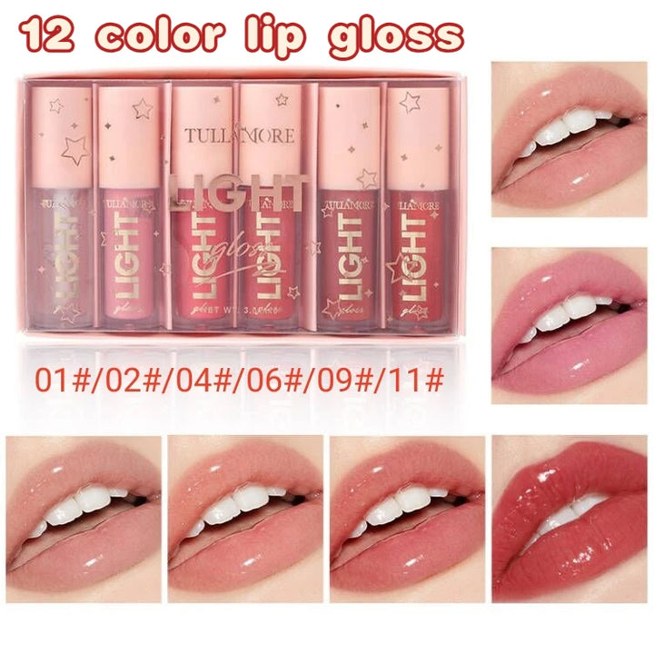 12-Color Lip Gloss Waterproof Long-lasting Moisturizing Lipstick Mirror Nude Lip Gloss Plain Lip Gloss Oil - Total Trends Fusion