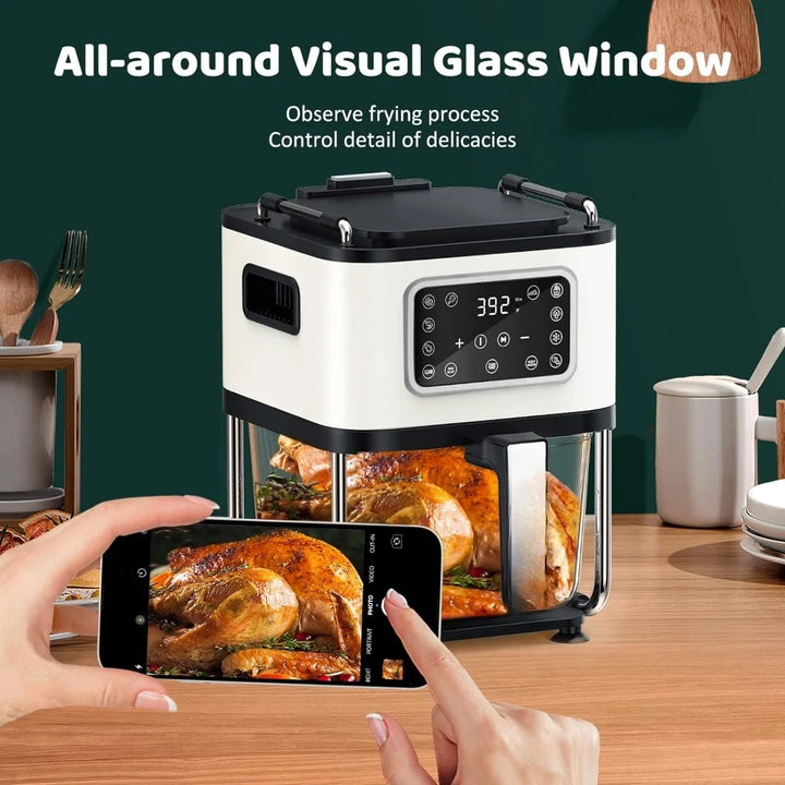 Air fryer oven and fryer combination, one click screen small air fryer with 12 precise presets, 4.8QT all-round visual glass - Total Trends Fusion