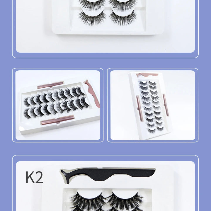 Magnetic Lashes Kit with Applicator Reusable 5 Magnets False Eyelashes Makeup Natual Effect Magnetic Eyelashes with Eyeliner