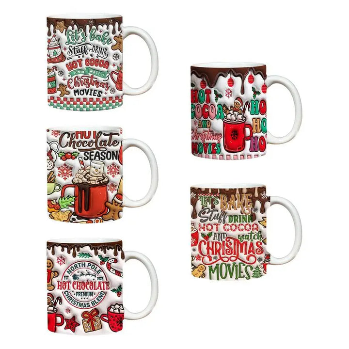 3D Ceramic Christmas Holiday Mugs | Gingerbread Man Coffee Cups with Handle"