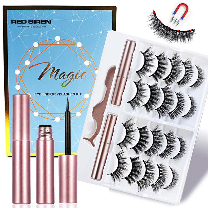 Magnetic Lashes Kit with Applicator Reusable 5 Magnets False Eyelashes Makeup Natual Effect Magnetic Eyelashes with Eyeliner - Total Trends Fusion