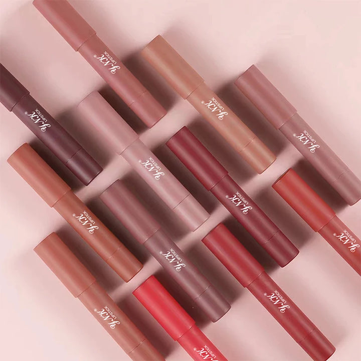 12-Color Velvet Matte Lip Gloss Pencil – Waterproof, Long-Lasting, Non-Stick Lip Tint Pen for Red & Nude Shades