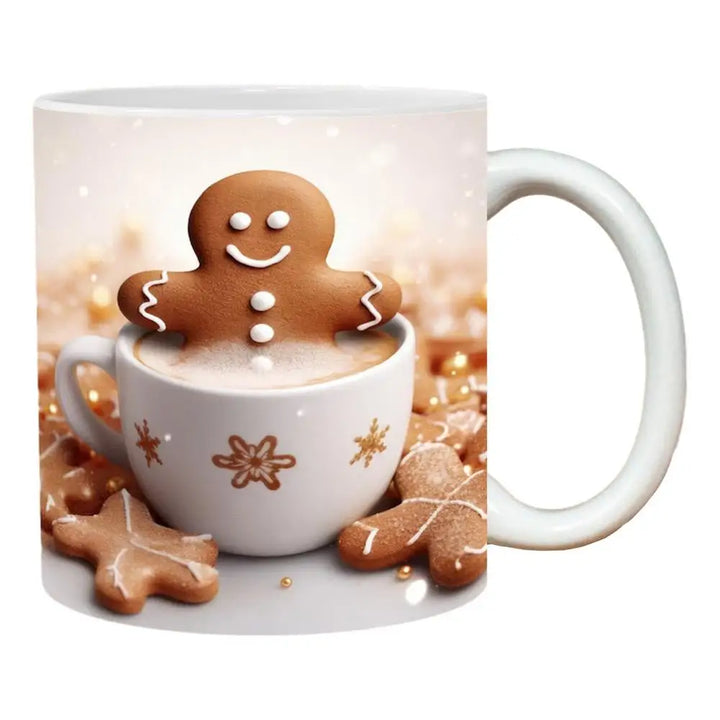 "3D Ceramic Christmas Holiday Mugs | Gingerbread Man Coffee Cups with Handle"