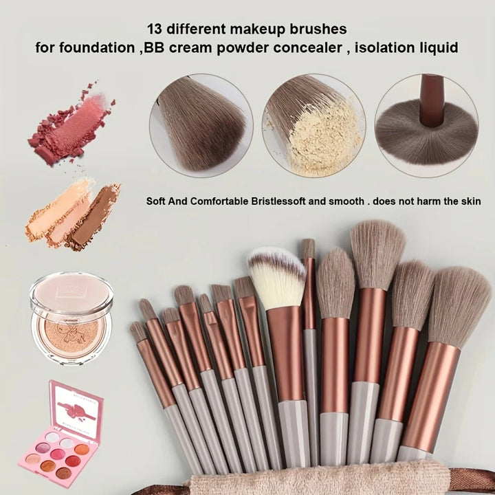 13Pcs Makeup Brush Set Soft Premium Synthetic Brushes Foundation Powder Concealers Eyeshadows Eyeliner Blush Makeup Beauty Tool - Total Trends Fusion