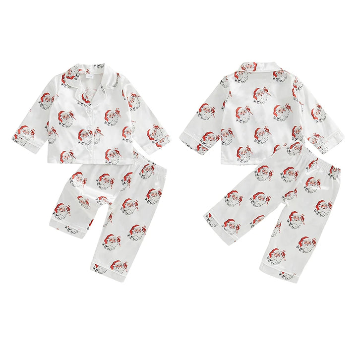 "Girls Christmas Pajama Set | Santa Claus Print Long Sleeve Shirt & Pants Loungewear Suit"