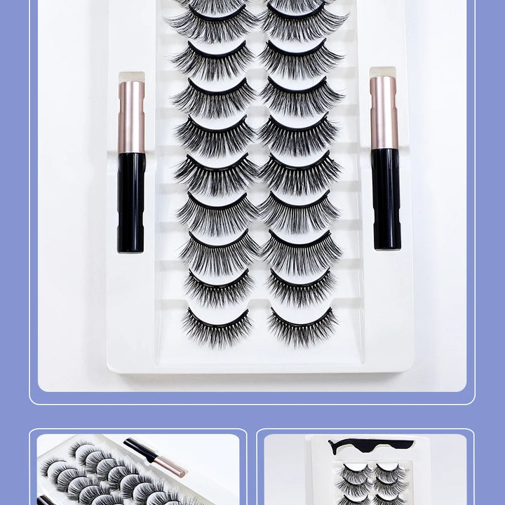 Magnetic Lashes Kit with Applicator Reusable 5 Magnets False Eyelashes Makeup Natual Effect Magnetic Eyelashes with Eyeliner