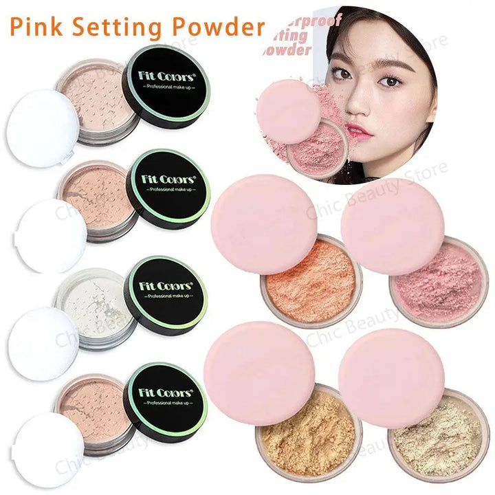 Pink Glitter Setting Powder Long Lasting Blurring Setting Powder Oil Control Natural Face Matte Shimmer Loose Powder Makeup