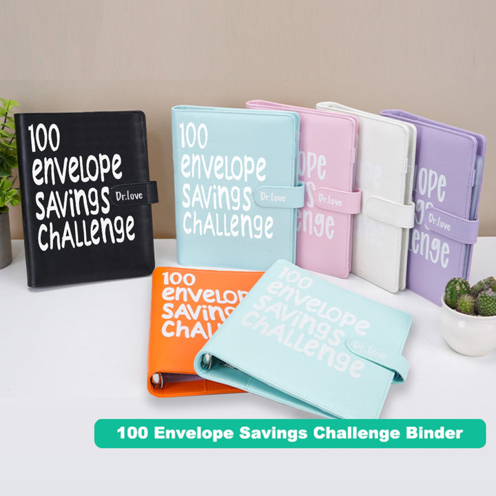 100 Envelope Savings Challenge Binder - Cash Savings Planner with Numbered Pockets to Save $5050 in 100 Days, Coin Envelope Budget Book with Tracker by Dr.Love