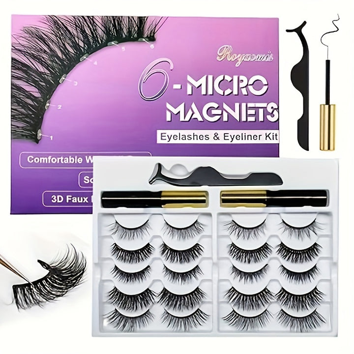 10 Pairs Magnetic Eyelashes Kit - Natural Looking, Reusable, Easy to Wear, No Glue Needed, 3D 5D False Lashes with Latest Six Magnets Technology, Long-Lasting, Water Resistant, and Gentle on Eyes - Total Trends Fusion