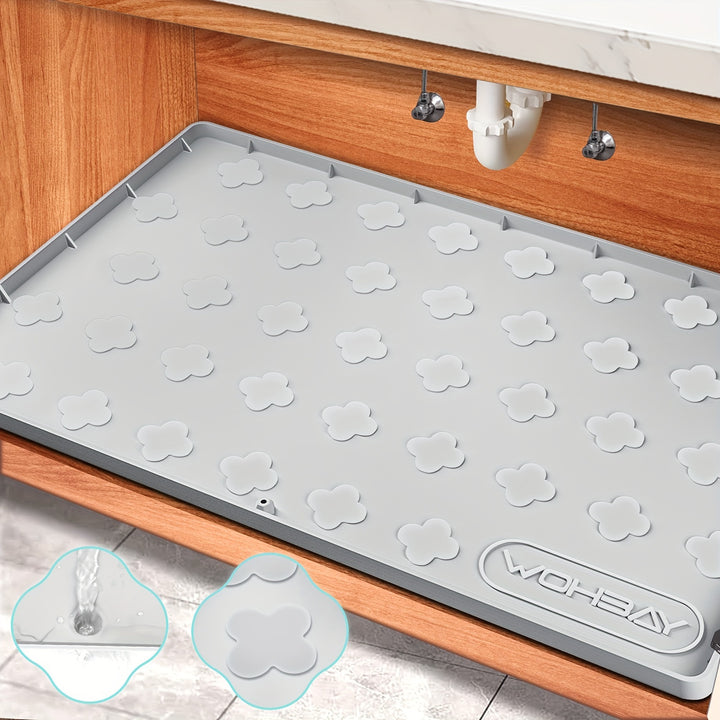 1pc Under Sink Mats For Kitchen 34" X 22" Silicone Under Sink Mat For Bottom Of Kitchen Sink, Drip Tray Liner For Kitchen Bathroom Cabinets Hold Up To 3.3 Callons Liquid - For Restaurant Use Dark Grey - Total Trends Fusion