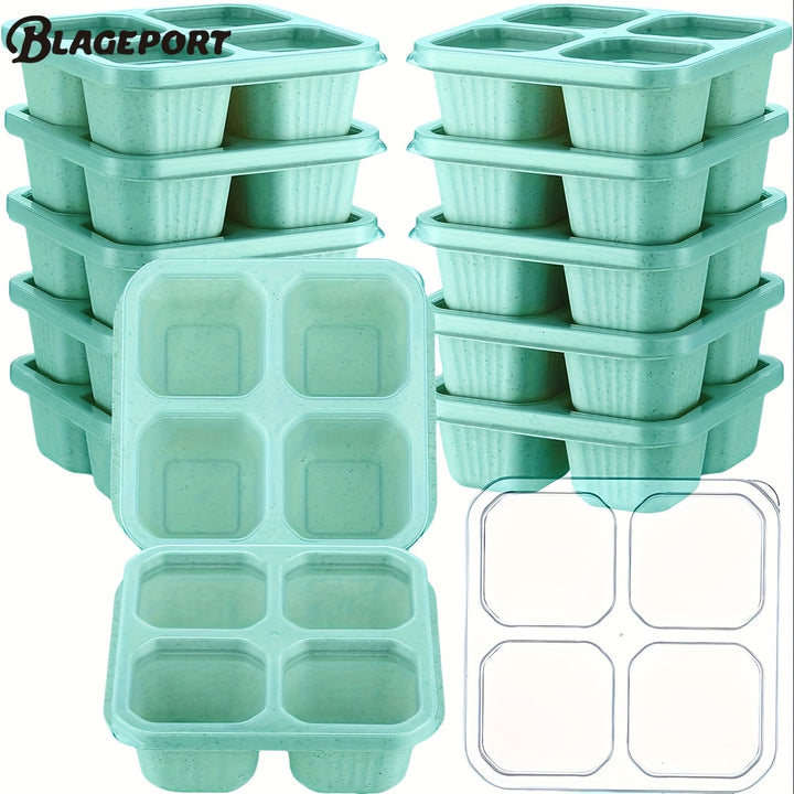 12 Pcs Bento Snack Containers 4 Divided Compartments Wheat Straw Snack Box with Lid Reusable Meal Prep Lunch Box Food Storage Containers for Adults Travel Work - Total Trends Fusion