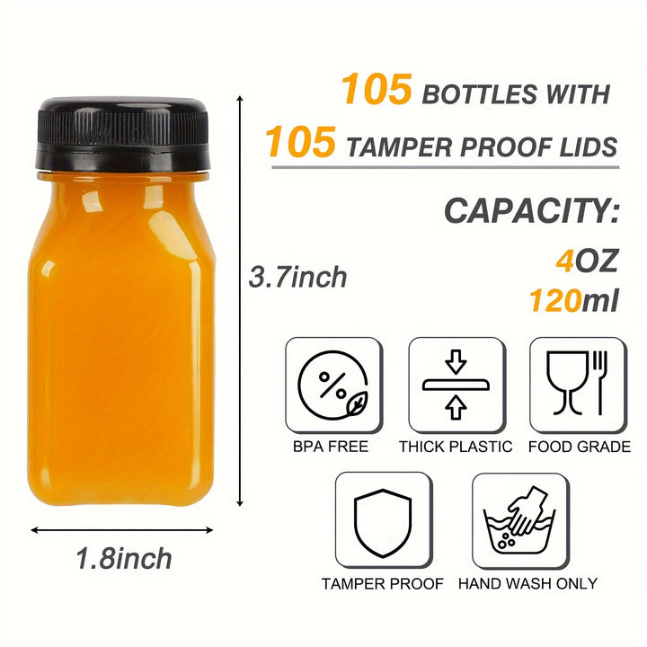 100pcs 4 Oz Bottles, Reusable Mini JuiceBottles With Lids, Labels, Funnel And Brush BeverageContainers For Juicing, Milk And Beverages - Total Trends Fusion