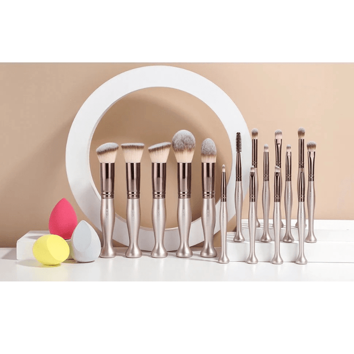 Makeup Brush tool 16-Piece beauty Set 3 makeup sponges cosmetics Stand On-Premium premium synthetic foundation brush set - Total Trends Fusion