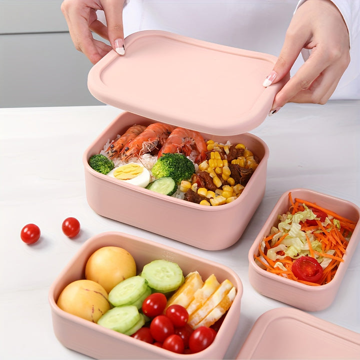 3pcs Silicone Bento Lunch Box Set with Lids - Airtight, Microwave & Dishwasher Safe Food Storage Containers in Green/Pink/Blue - Perfect for School, Office, Camping & Picnics (10oz, 23.6oz, 44oz) - Total Trends Fusion