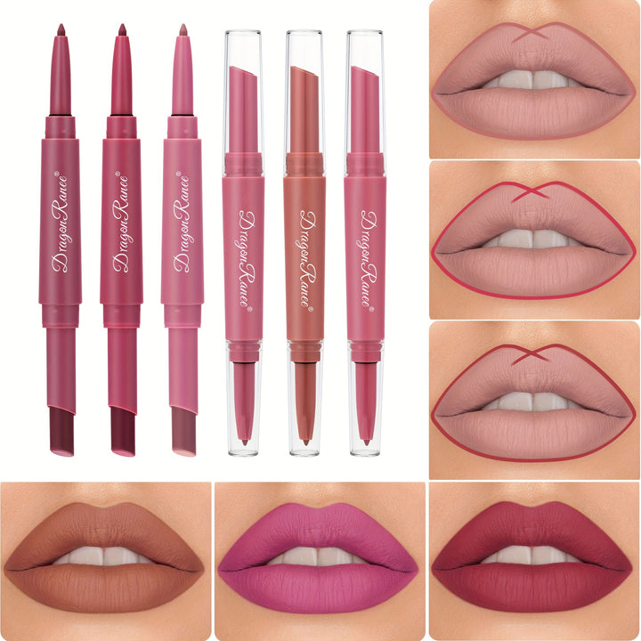 Velvet Matte Lipstick & Lip Liner Set, Dual-Ended, Long-Lasting, Waterproof, Smudge-Proof, 2 In 1 Lip Makeup, 6-color Lip Gloss Gift Set, Ideal Mother's Day Gift Set For Women - Total Trends Fusion