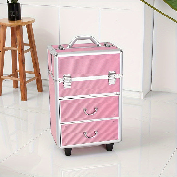 4-tier Lockable Cosmetic Makeup Train Case With Extendable Trays Pink For Beauty Salon - Total Trends Fusion