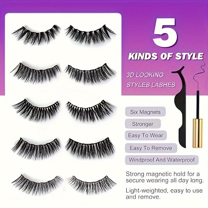 10 Pairs Magnetic Eyelashes Kit - Natural Looking, Reusable, Easy to Wear, No Glue Needed, 3D 5D False Lashes with Latest Six Magnets Technology, Long-Lasting, Water Resistant, and Gentle on Eyes - Total Trends Fusion